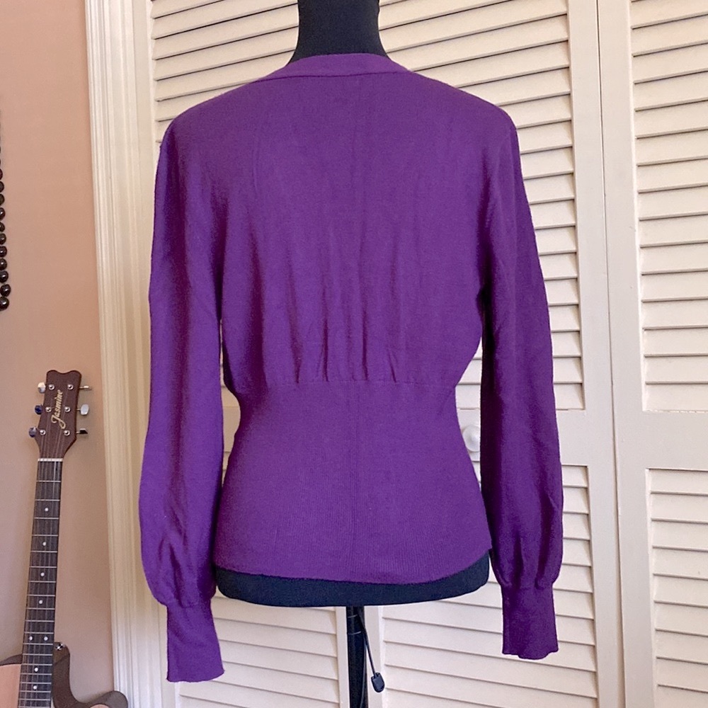 Long-sleeve Cardigan with Bishop Sleeves, 4 button closure and pockets - Purple - Picture 5 of 8
